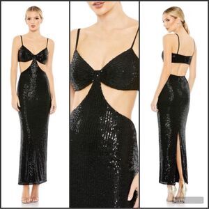 Mac Duggal 70130 Black Sequined Spaghetti Strap Cut Out Gown